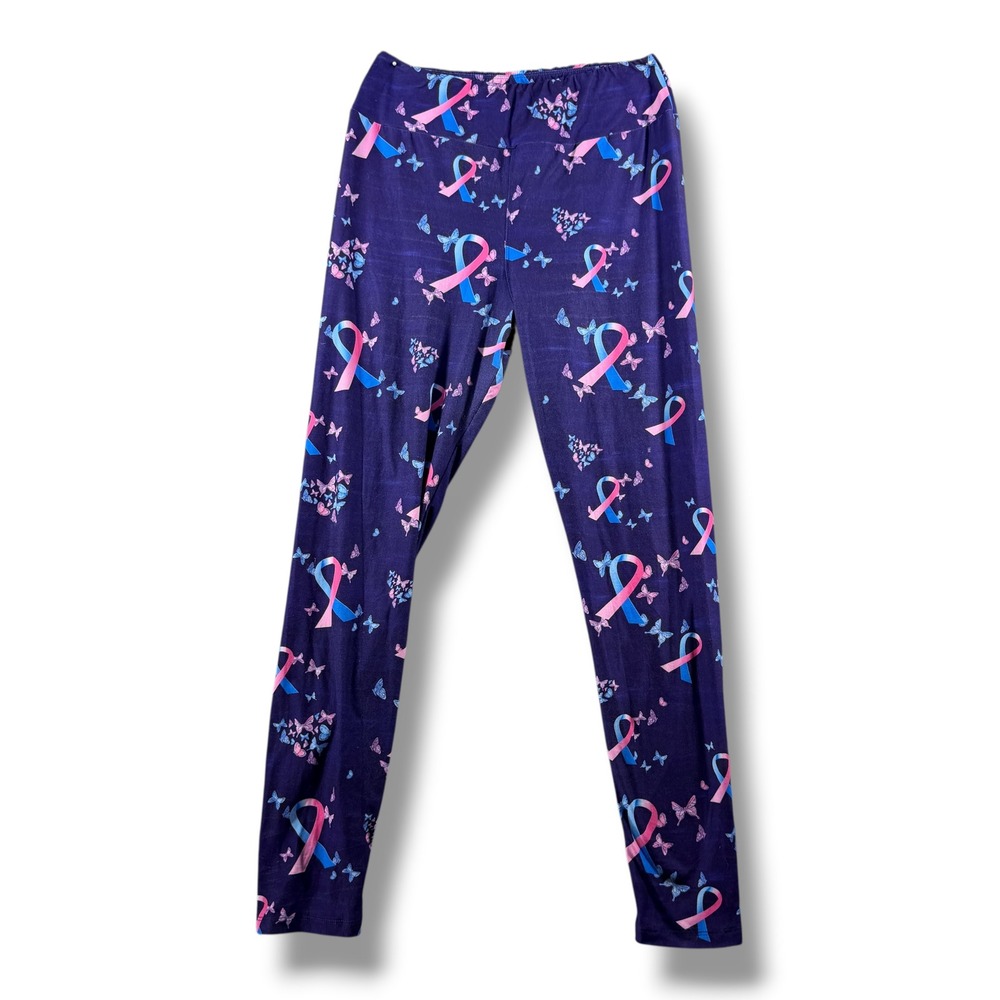Fabulegs Purple Awareness Ribbon Butterfly Leggings Medium Pink Blue Support